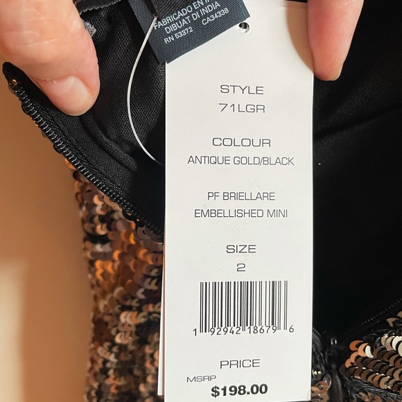 NWT (2/4/6/8/12)French Connection metallic sequin mini ruffle antique gold black - Picture 10 of 17